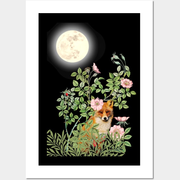 Night Fox Under Wild Rose Wall Art by Bluepress